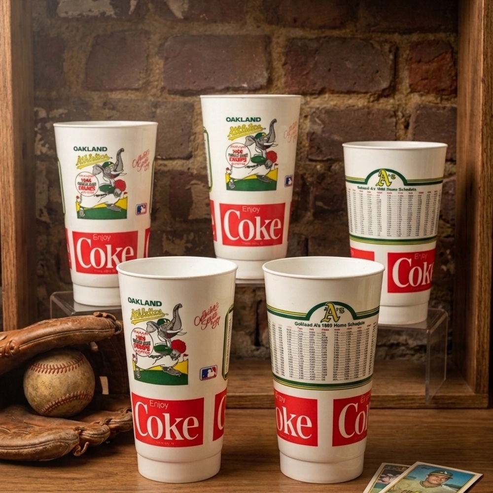 Lot of 5, 1989 Oakland Las Vegas A’s Souvenir  Cups, World Championship Year